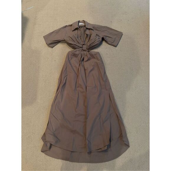 A.L.C. Georgia Cut Out Plunge Neck Button Down Midi Shirt Dress - Picture 3 of 8